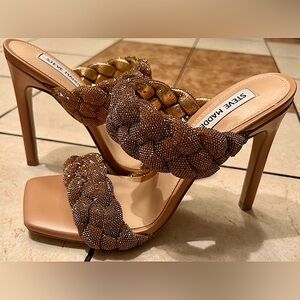 NIB Women’s Steve Madden Kelley-R Bronze Rhinestone Braided Stiletto Heels SZ 7M
